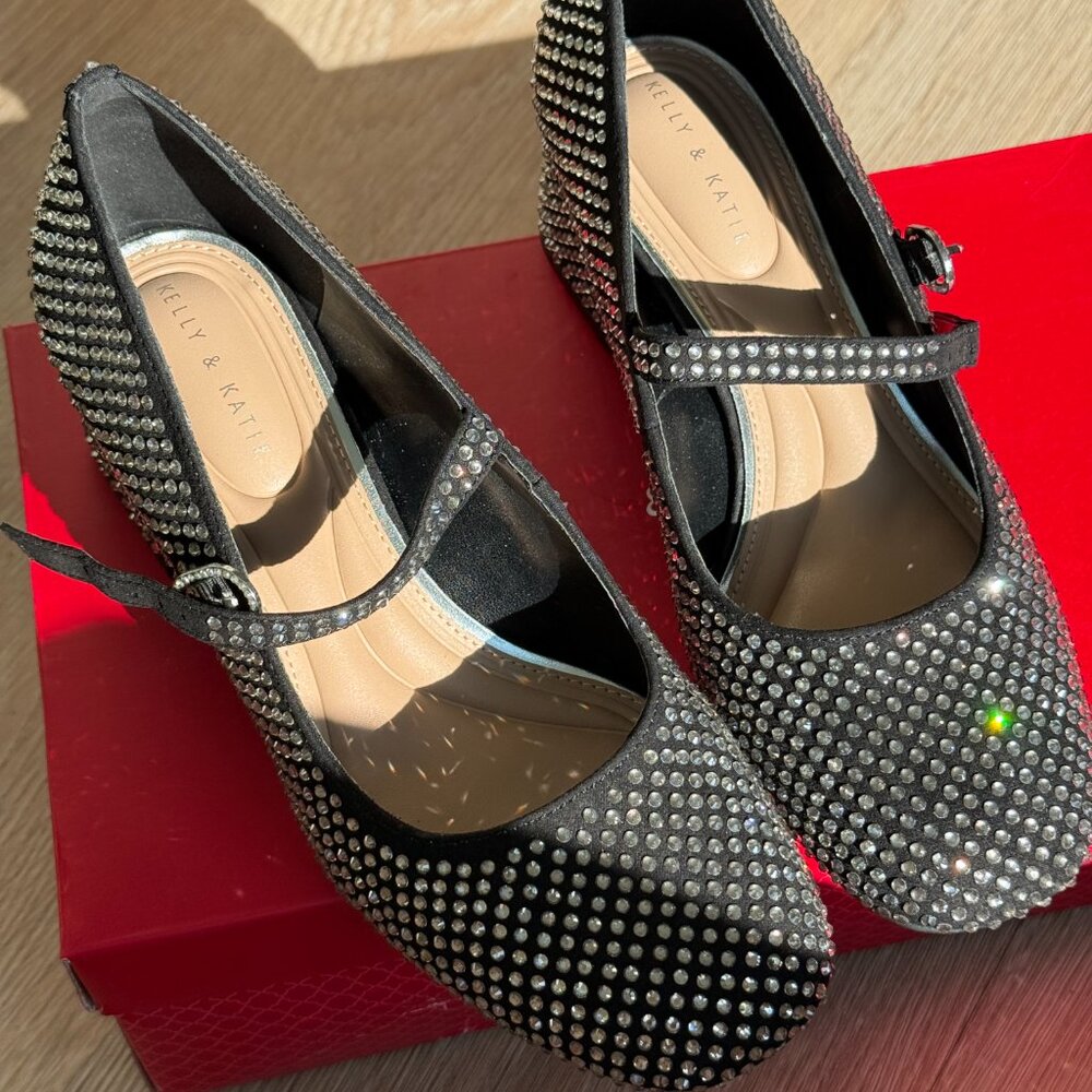 Embellished Black Mary Jane Pumps with Crystal Accents - Picture 4 of 13